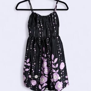 Y2K Secret Charm Junior 10 Babydoll Bubble Mini Dress Black Purple Party Floral
